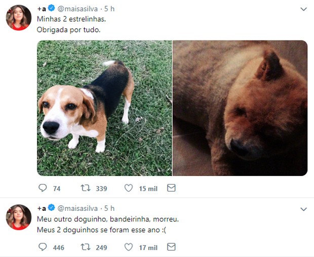 Maisa Silva lamenta morte de seus cachorrinhos, Pipoca e Bandeirinha (Foto: Reprodução/Twitter)