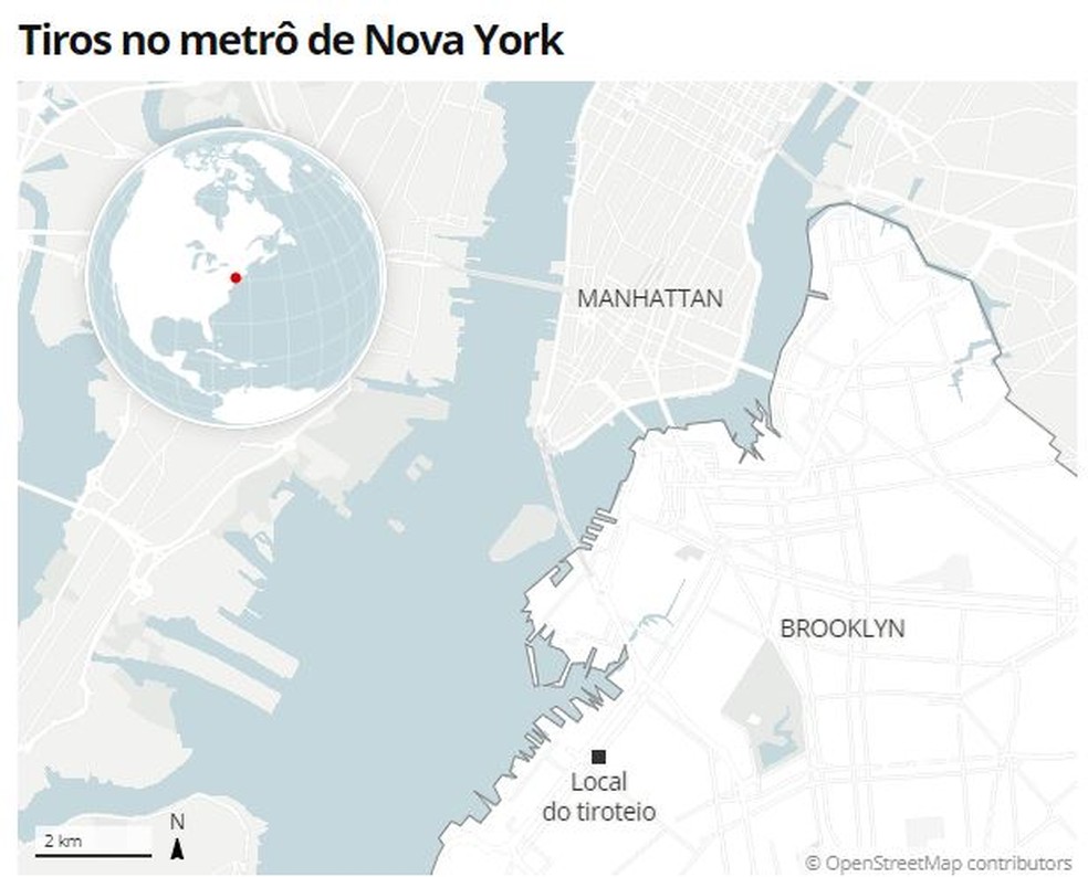 Mapa mostra local do tiroteio em Nova York — Foto: g1