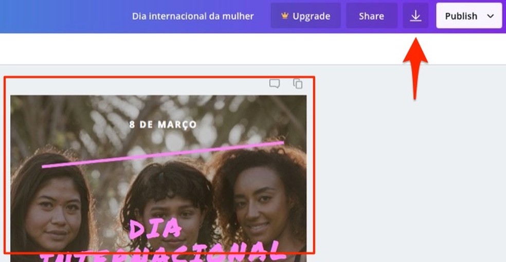 Ação para verificar opções de salvamento para uma imagem no serviço online Canva — Foto: Reprodução/Marvin Costa