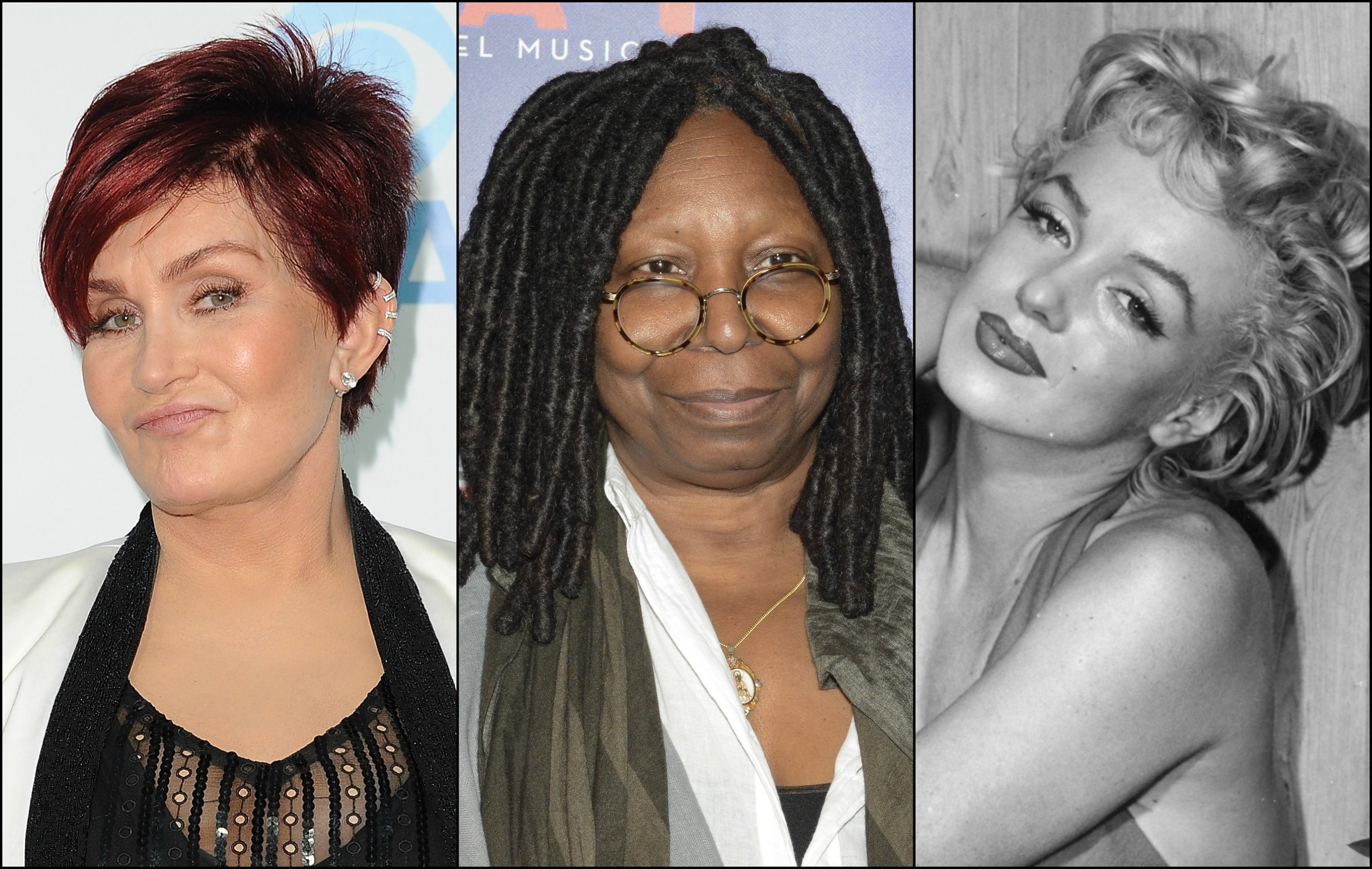 Você sabia que estrelas como Sharon Osbourne (à esq.), Whoopi Goldberg (centro) e Marilyn Monroe praticaram abortos? (Foto: Getty Images)