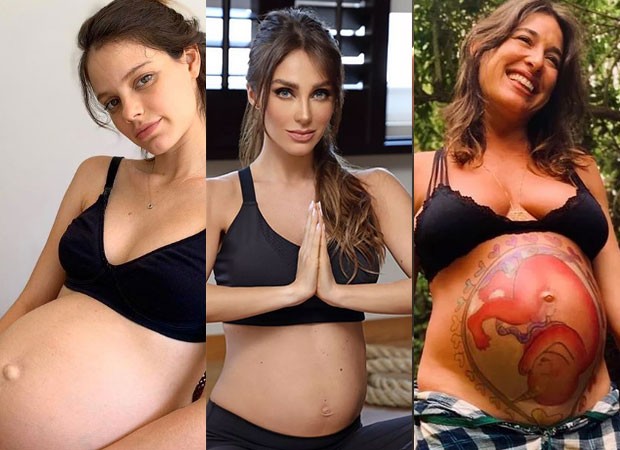 Laura Neiva, Anahé e Giselle Itié foram algumas das famosas que anunciaram a gravidez em 2019 (Foto: Reprodução)