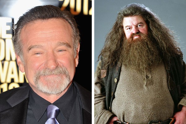 O ator Robin Williams, e Robbie Coltrane como Húbeo Hagrid (Foto: Getty Images/Reprodução)