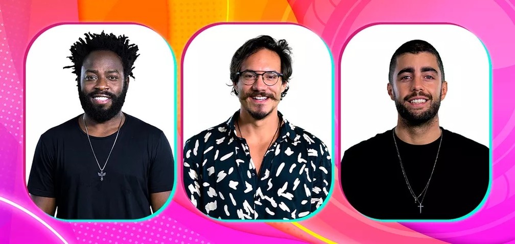 Douglas Silva, Eliezer e Pedro Scooby formam o 17º paredão do 'BBB22' — Foto: Reprodução/Globo