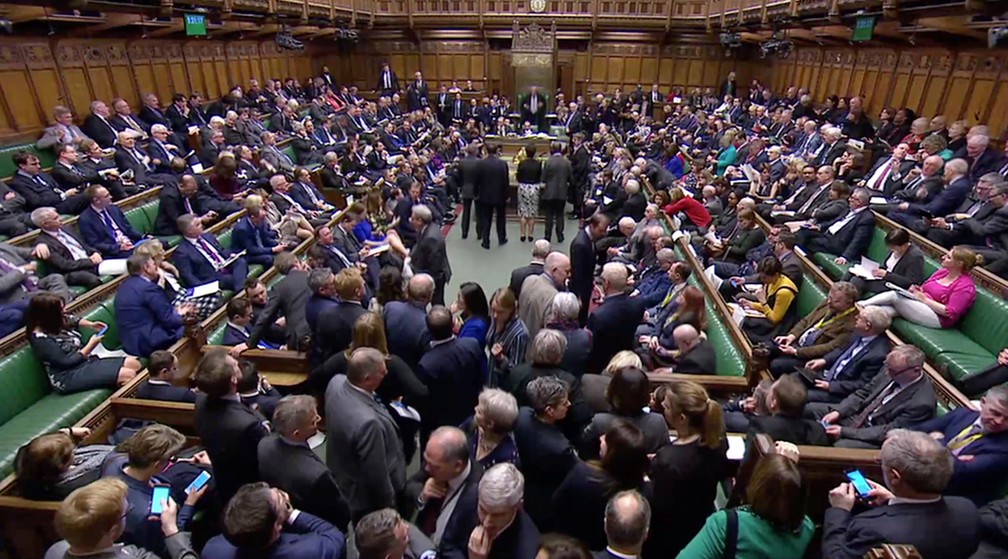 Parlamento britânico vota adiamento do Brexit, em 14 de março — Foto: Reuters TV via Reuters