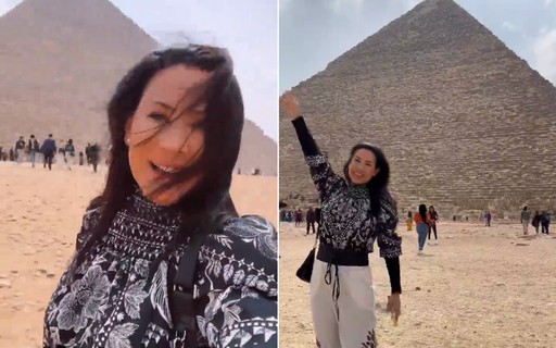 Mistura do Brasil com Egito! De férias, Scheila Carvalho posa em frente às pirâmides 