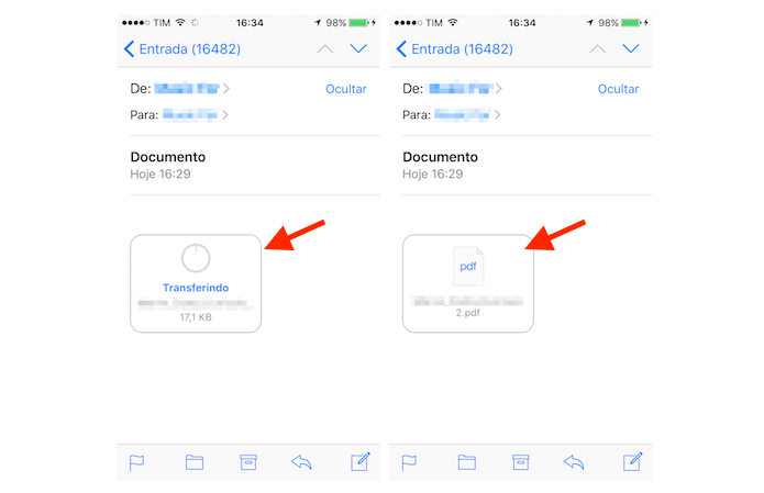 Abrindo um documento PDF no Mail do iOS 9 pelo iPhone (Foto: Reprodução/Marvin Costa)
