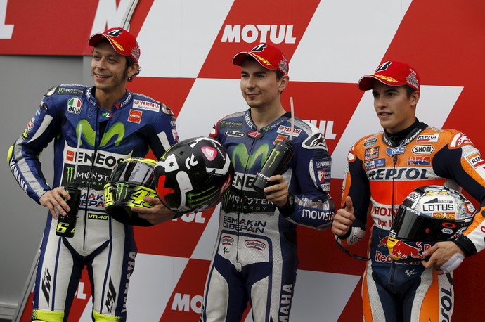 Valentino Rossi, Jorge Lorenzo e Marc Márquez MotoGP Motegi (Foto: Reuters)