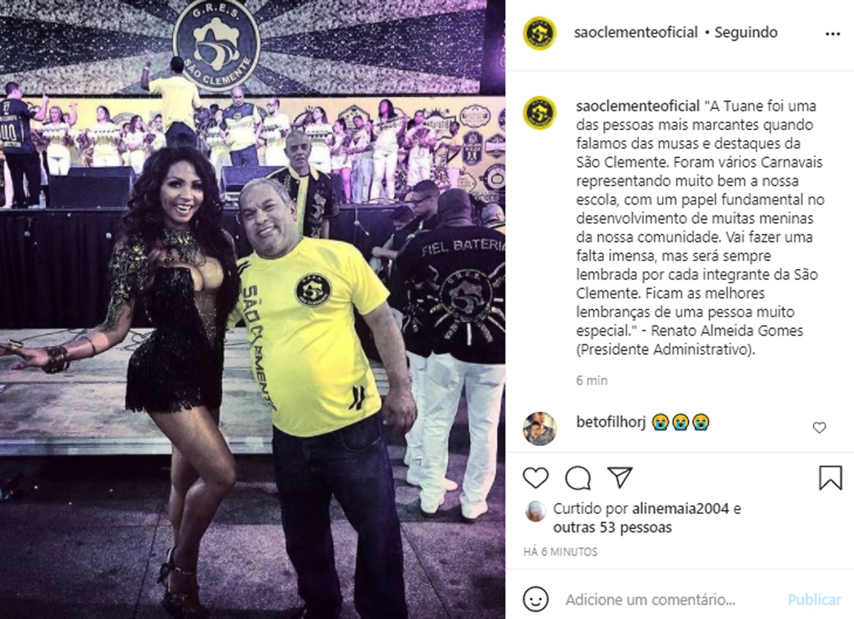 São Clemente lamenta morte de Tuane Rocha (Foto: Reprodução/Instagram)