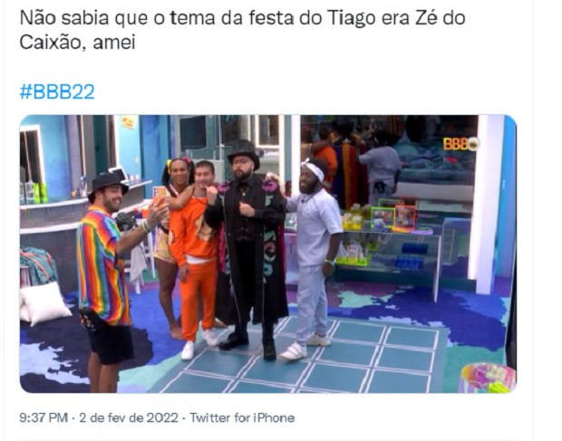 Look de Tiago para a festa do líder vira meme (Foto: Reprodução/Twitter)