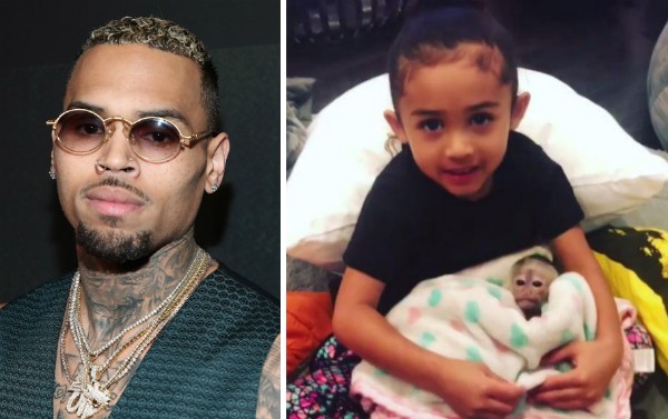 O rapper Chris Brown e o macaquinho adotado por ele para sua filha (Foto: Getty Images/Instagram)