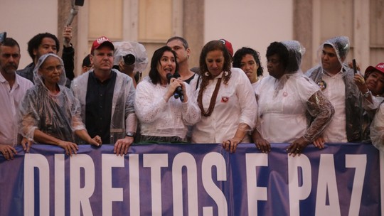 Em comício, Simone Tebet e Marina Silva focam em eleitorado feminino e Eduardo Paes cita 'desespero' de Bolsonaro após xingamentos