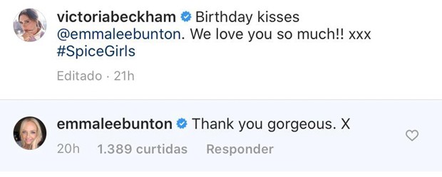 Victoria Beckham homenageia Emma Bunton em seu Instagram (Foto: Reprodução / Instagram)