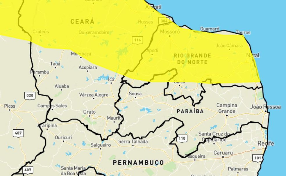 Inmet alerta para chuvas intensas em Natal, Mossor&oacute; e mais 144 cidades do RN &mdash; Foto: Reprodu&ccedil;&atilde;o