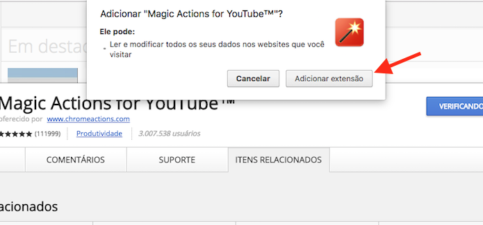 Tela de instalação da extensão Magic Actions for YouTube (Foto: Reprodução/Marvin Costa)