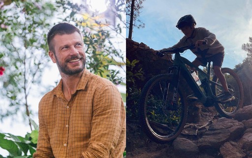 Rodrigo Hilbert ensina filhos a fazer mountain bike