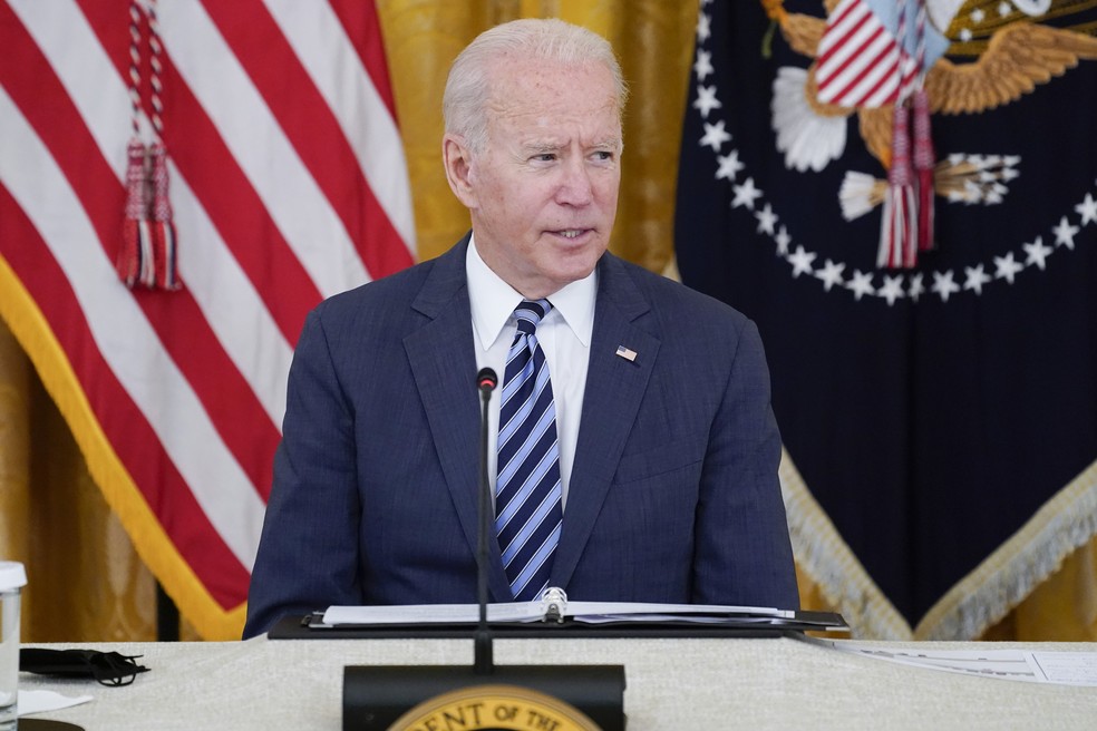 Presidente dos Estados Unidos Joe Biden fala durante uma reunião sobre cibersegurança em 25 de agosto de 2021, em Washington — Foto: AP Photo/Evan Vucci
