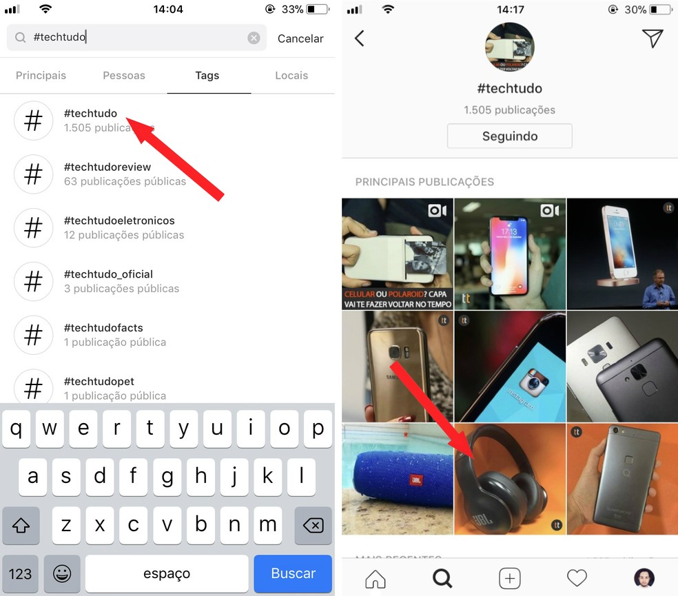 Abra uma hashtag no Instagram para ver os posts (Foto: Reprodução/Rodrigo Fernandes)