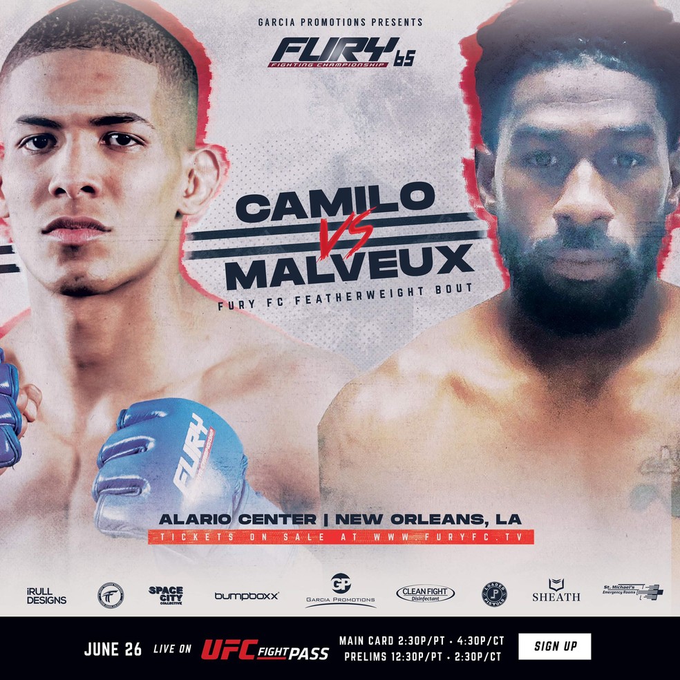 Matheus Pinheiro e Tyrek Malveux se enfrentam no Fury Fight Championship 65 — Foto: Divulgação