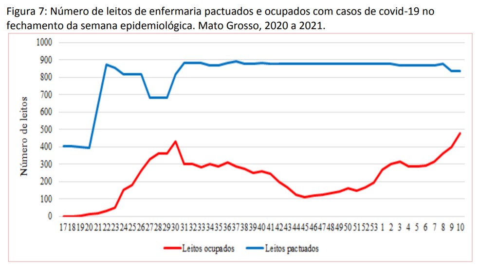 Número de leitos de enfermarias pactuados e ocupados em MT — Foto: Reprodução/UFMT