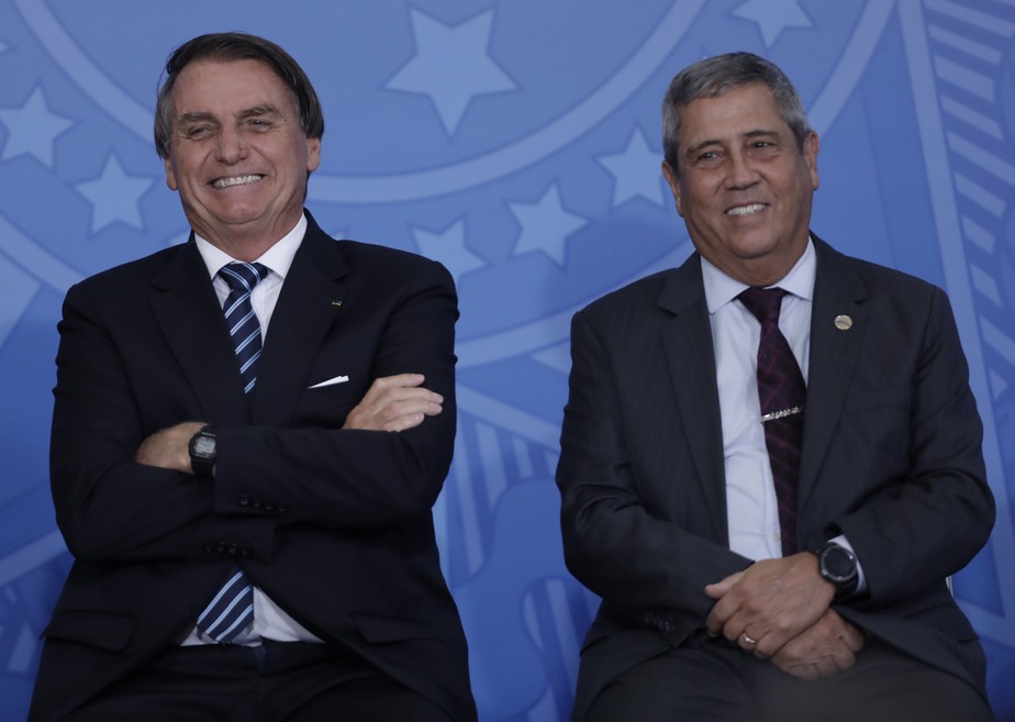O presidente Jair Bolsonaro lado do ex-ministro Braga Netto, em cerimônia no Palácio do Planalto