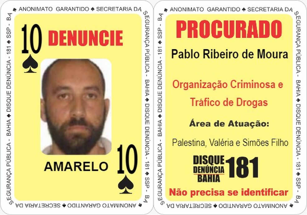 Investigado por tráfico de drogas é preso cerca de um mês após ser incluso no 'Baralho do Crime' — Foto: Divulgação/SSP