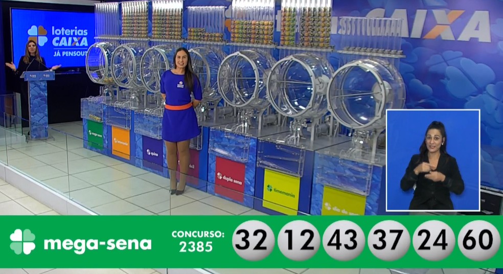 Números sorteados no concurso 2.385 da Mega-Sena — Foto: Reprodução/Caixa