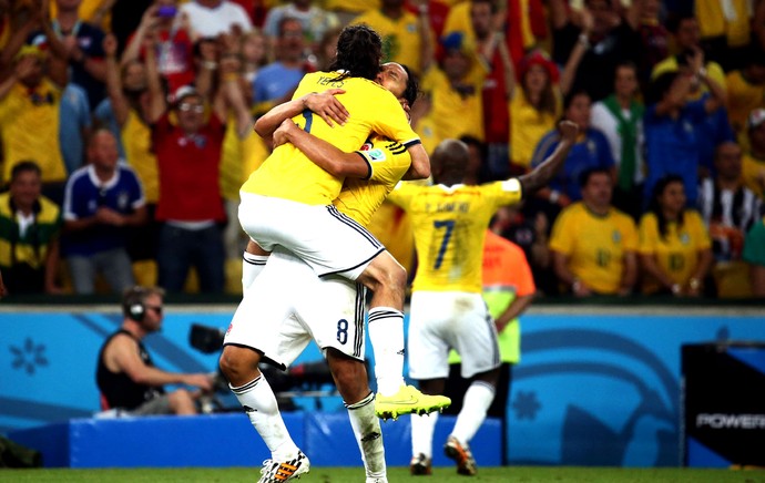 Colômbia comemoração vitória sobre Uruguai (Foto: André Durão / Globoesporte.com)