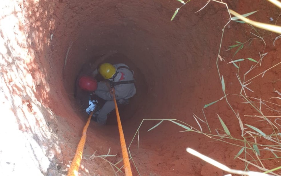 Criança caiu em cisterna de oito metros e foi salva por bombeiros — Foto: Reprodução/Corpo de Bombeiros