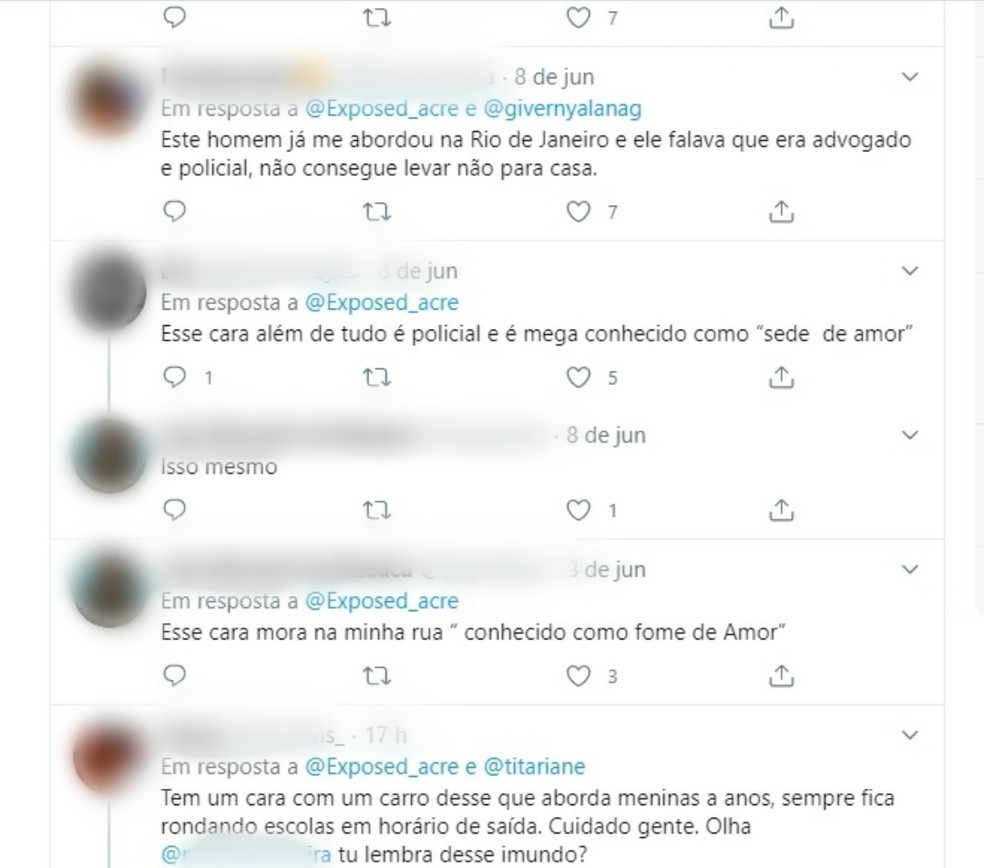 Meninas fazem exposed e denunciam coronel da PM por assédio no AC — Foto: Reprodução/Twitter