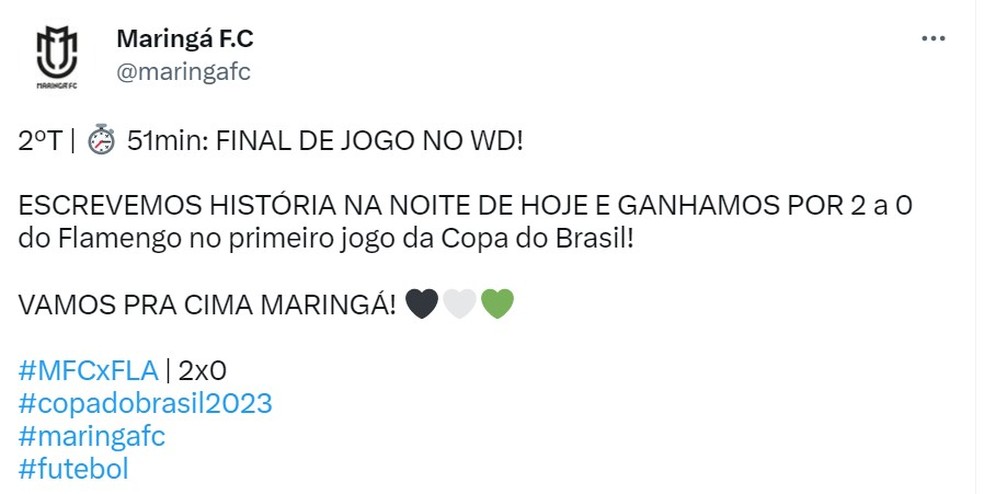 Twitter Maring&aacute; Flamengo &mdash; Foto: Reprodu&ccedil;&atilde;o/Twitter