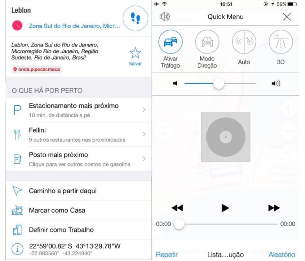 Com rotas a pé e para carros, o Navmii possui integração com a biblioteca musical do celular — Foto: Reprodução/Karen Malek