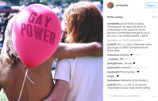 Ryan Betty assumiu homossexualidade no Instagram (Foto: Reprodução/Instagram)
