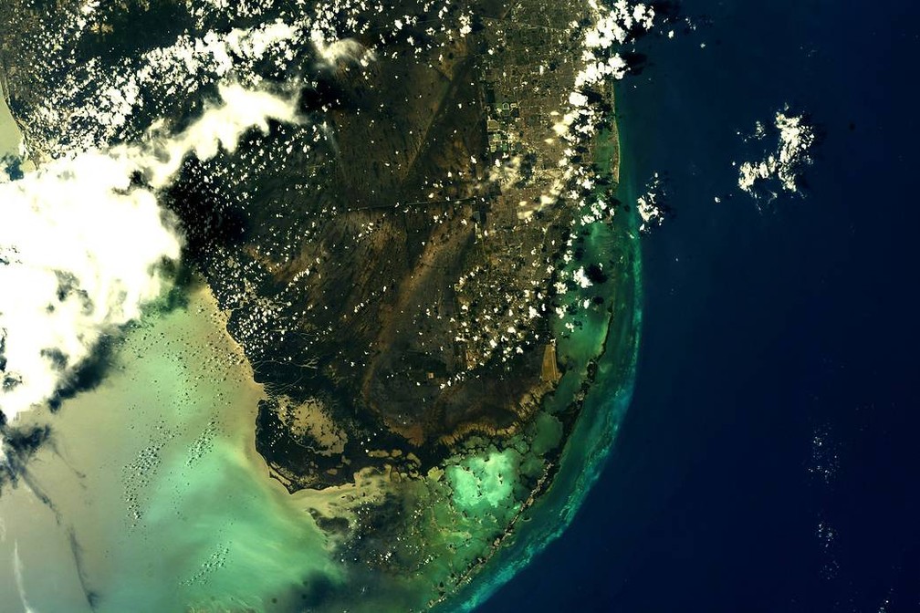 Imagem feita da Estação Espacial Internacional do Parque Nacional Everglades, na Flórida (EUA). — Foto: Nasa