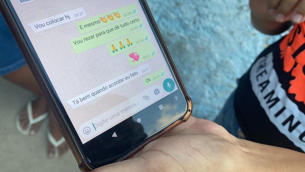 Lorena Muniz mandou mensagem para a tia por aplicativo de mensagem no dia 17 de fevereiro — Foto: Marina Meireles/G1