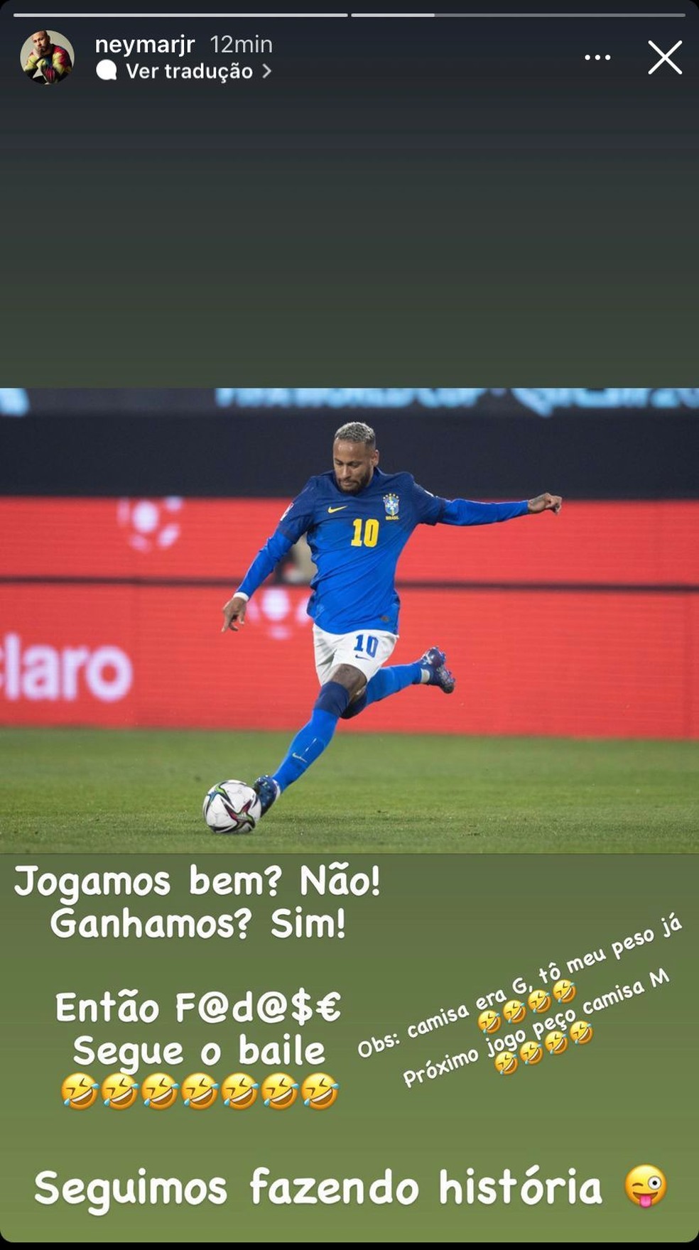 Neymar negou que esteja acima do peso em rede social — Foto: Reprodução / Instagram