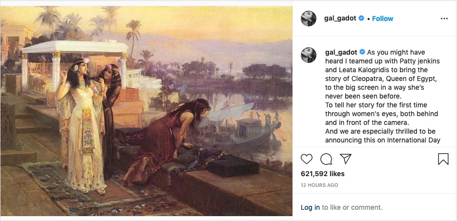 O post de Gal Gadot anunciando sua escolha para ser a próxima intérprete de Cleópatra (Foto: Instagram)