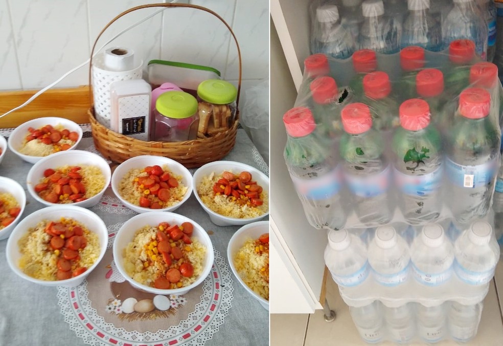 Autônoma recebe produtos e doação para montar as marmitas de domingo — Foto: Arquivo Pessoal