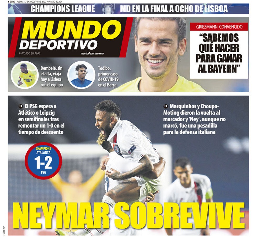 Capa do Mundo Deportivo com Neymar — Foto: Reprodução