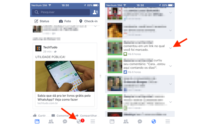 Acessando as opções para uma notificação do Facebook pelo aplicativo para iPhone (Foto: Reprodução/Marvin Costa)