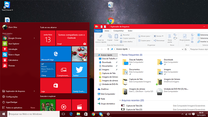 Windows 10 Update 1 trouxe personalização de cores da janela do Explorer (Foto: Reprodução/Elson de Souza)