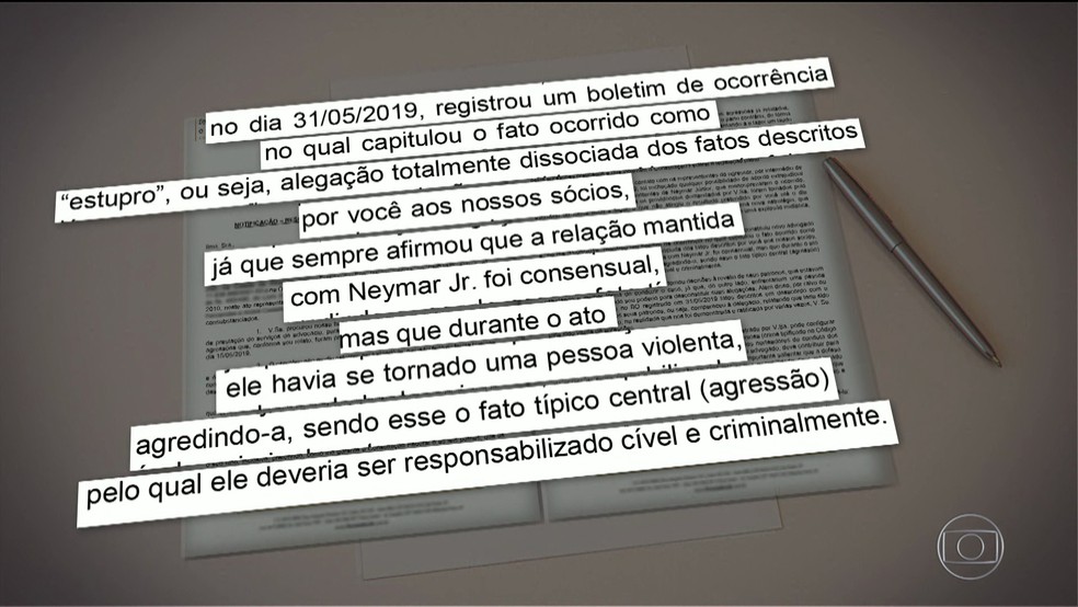 Contrato de rescisão mostra razões pelas quais advogados deixaram caso de mulher que acusa Neymar — Foto: Reprodução/TV Globo