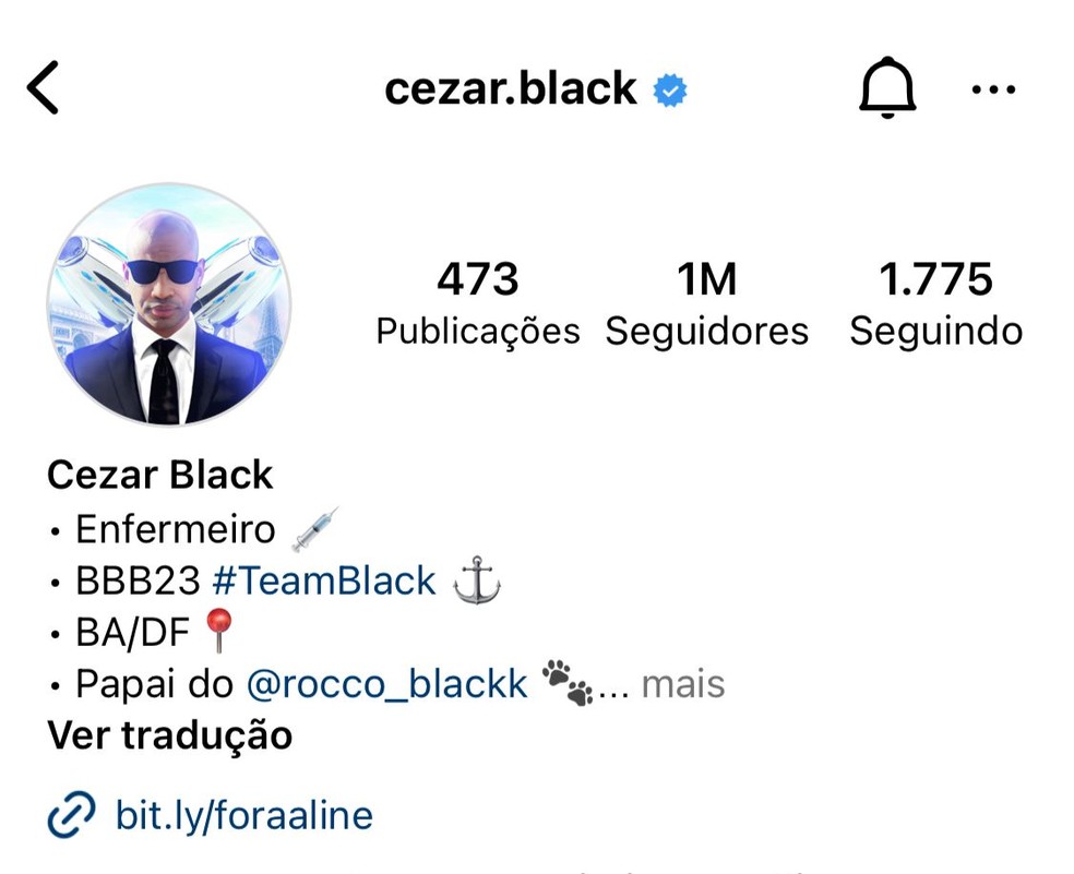 Cezar Black, do 'BBB 23', atinge 1 milhão de seguidores no Instagram — Foto: Instagram