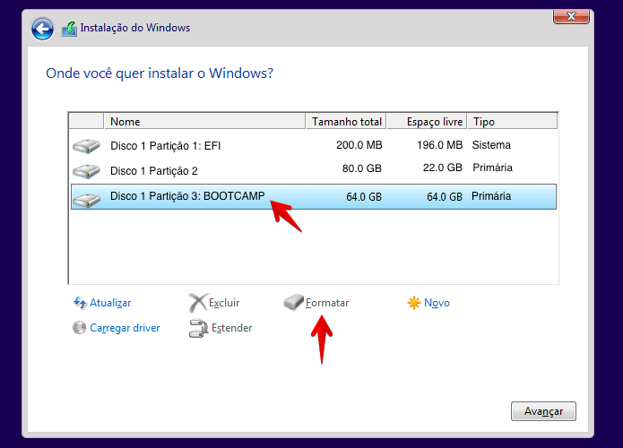 Formate a partição do Boot Camp para instalar o Windows (Foto: Reprodução/Helito Bijora) 