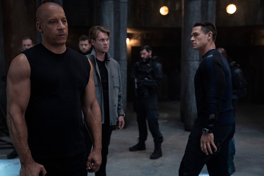 Vin Diesel, Thue Ersted Rasmussen e John Cena em cena de 'Velozes e furiosos 9' — Foto: Divulgação
