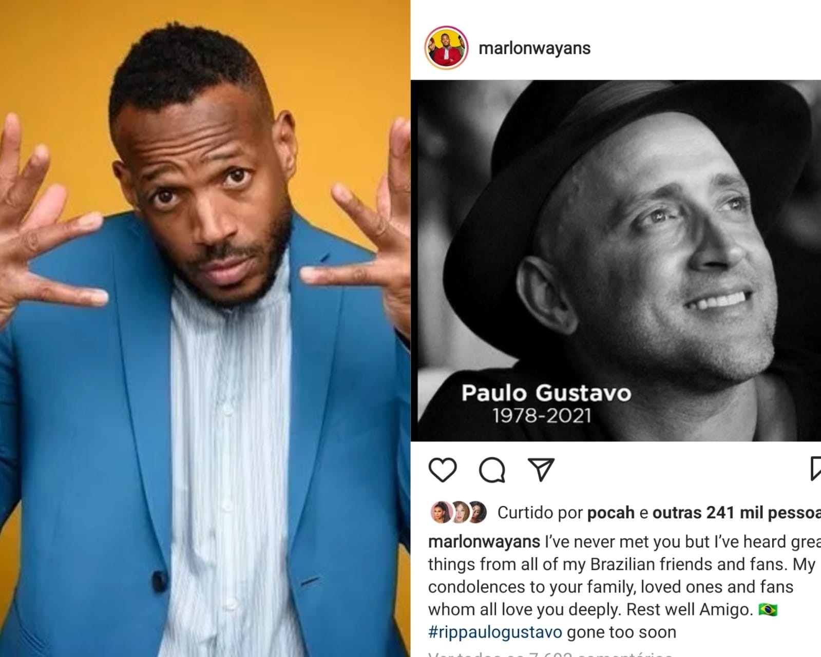 Marlon Wayans faz homenagem a Paulo Gustavo (Foto: Reprodução/Instagram)