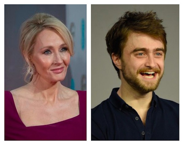 A escritora J.K. Rowling, autora dos livros da franquia Harry Potter, e o ator Daniel Radcliffe, intérprete do bruxo no cinema (Foto: Getty Images)
