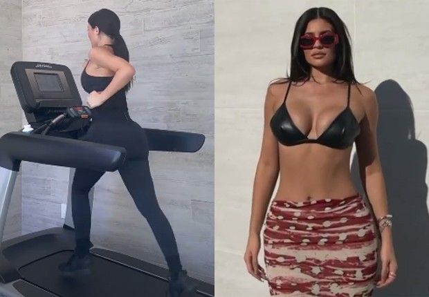Kylie Jenner na academia de sua mansão e mostrando curvas na web (Foto: Reprodução/Instagram)