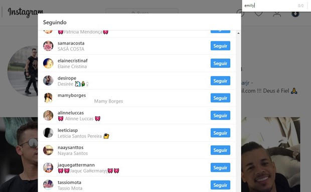 Jota Amâncio não segue mais Emilly no Instagram (Foto: Reprodução/Instagram) Jota Amâncio não segue mais Emilly no Instagram (Foto: Reprodução/Instagram)