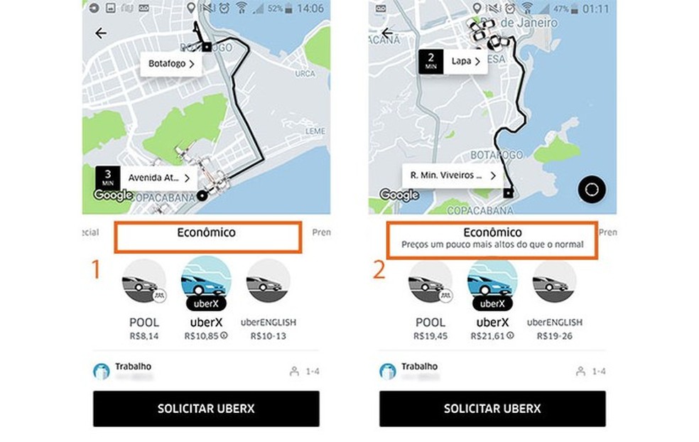 O Uber é uma das plataformas rivais do inDriver e cobra um valor variável pela corrida por meio do preço dinâmico — Foto: Reprodução/Barbara Mannara