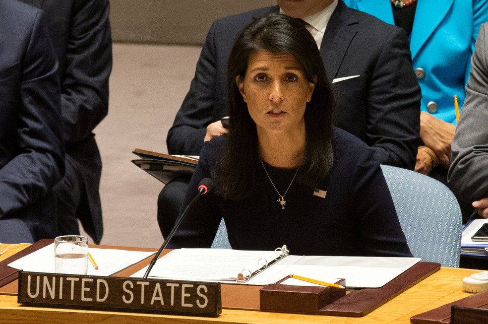 Embaixadora dos EUA na Organização das Nações Unidas, Nikki Haley, pediu nesta segunda-feira (4) medidas mais fortes possíveis contra a Coreia do Norte  (Foto: Joe Penney/ Reuters)